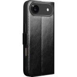 iPhone 17 Air Case Hülle - Flip Qialino Echtleder mit magnetischem Verschluss - Schwarz