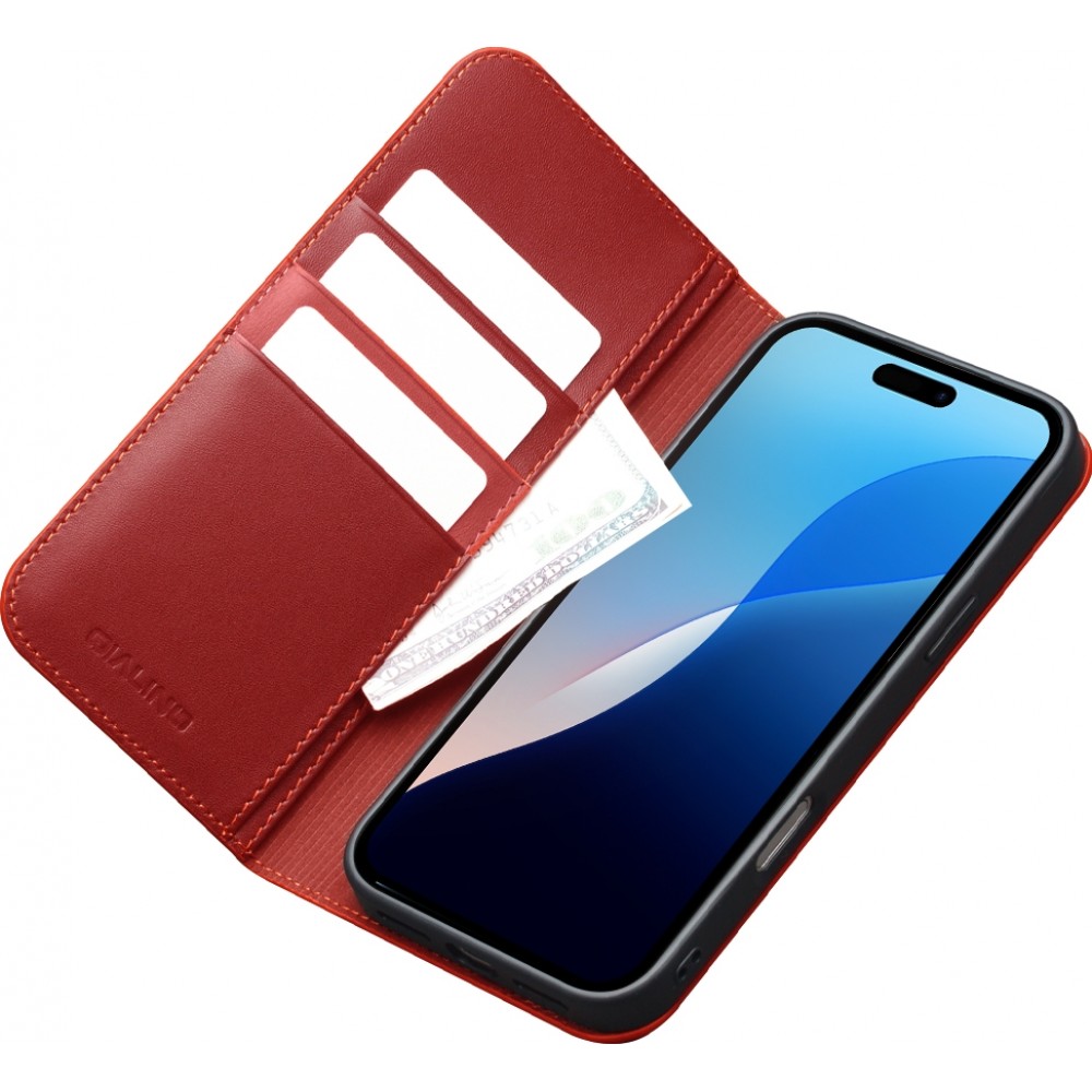 iPhone 17 Air Case Hülle - Qialino Flip Matt Wallet Echtleder - Rot