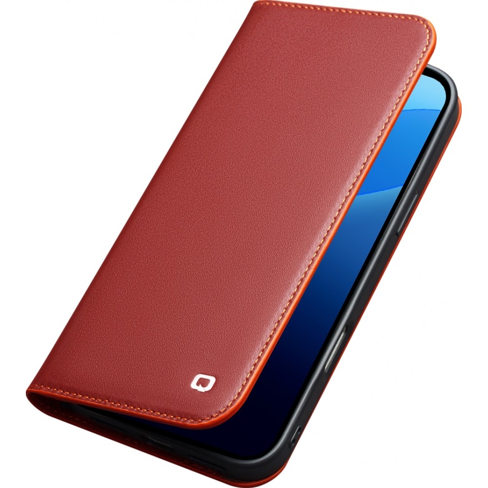 iPhone 17 Air Case Hülle - Qialino Flip Matt Wallet Echtleder - Rot