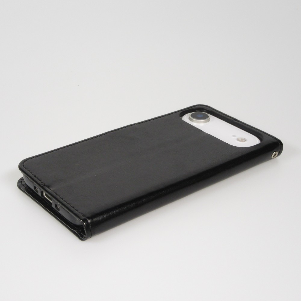 iPhone Air Case Hülle - Premium Flip Leder Tasche - Schwarz