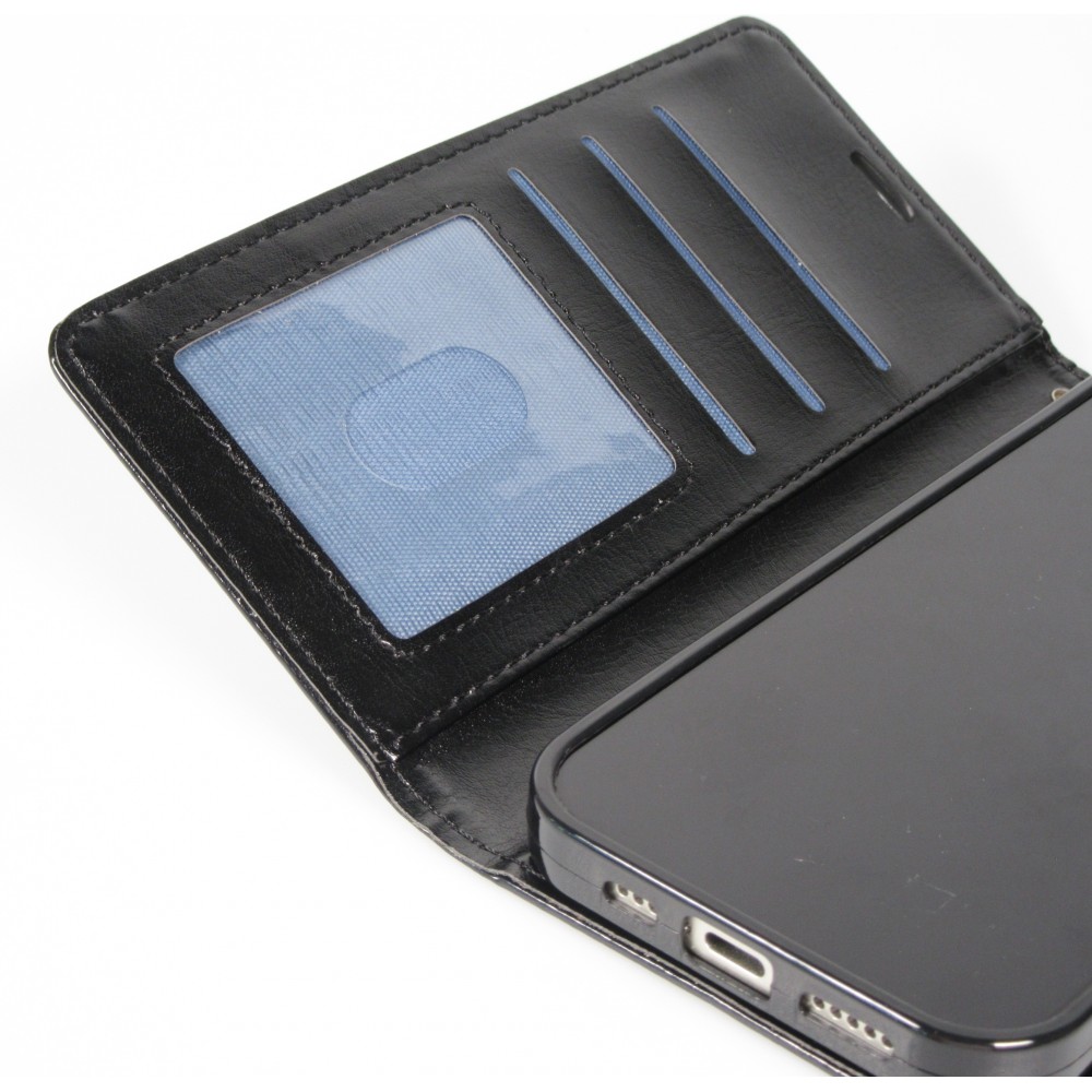 iPhone Air Case Hülle - Premium Flip Leder Tasche - Schwarz