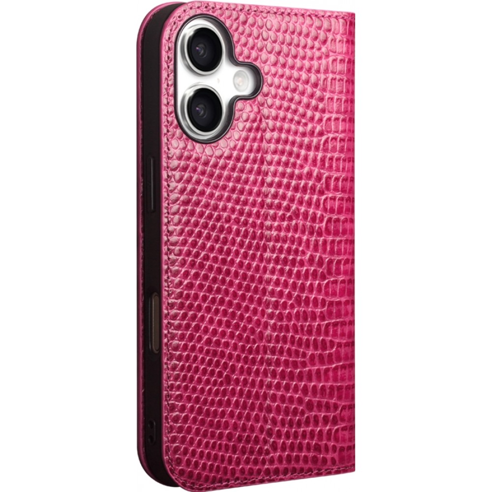 iPhone 17 Case Hülle - Qialino Croco Flip Echtleder - Rosa