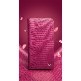 iPhone 17 Case Hülle - Qialino Croco Flip Echtleder - Rosa