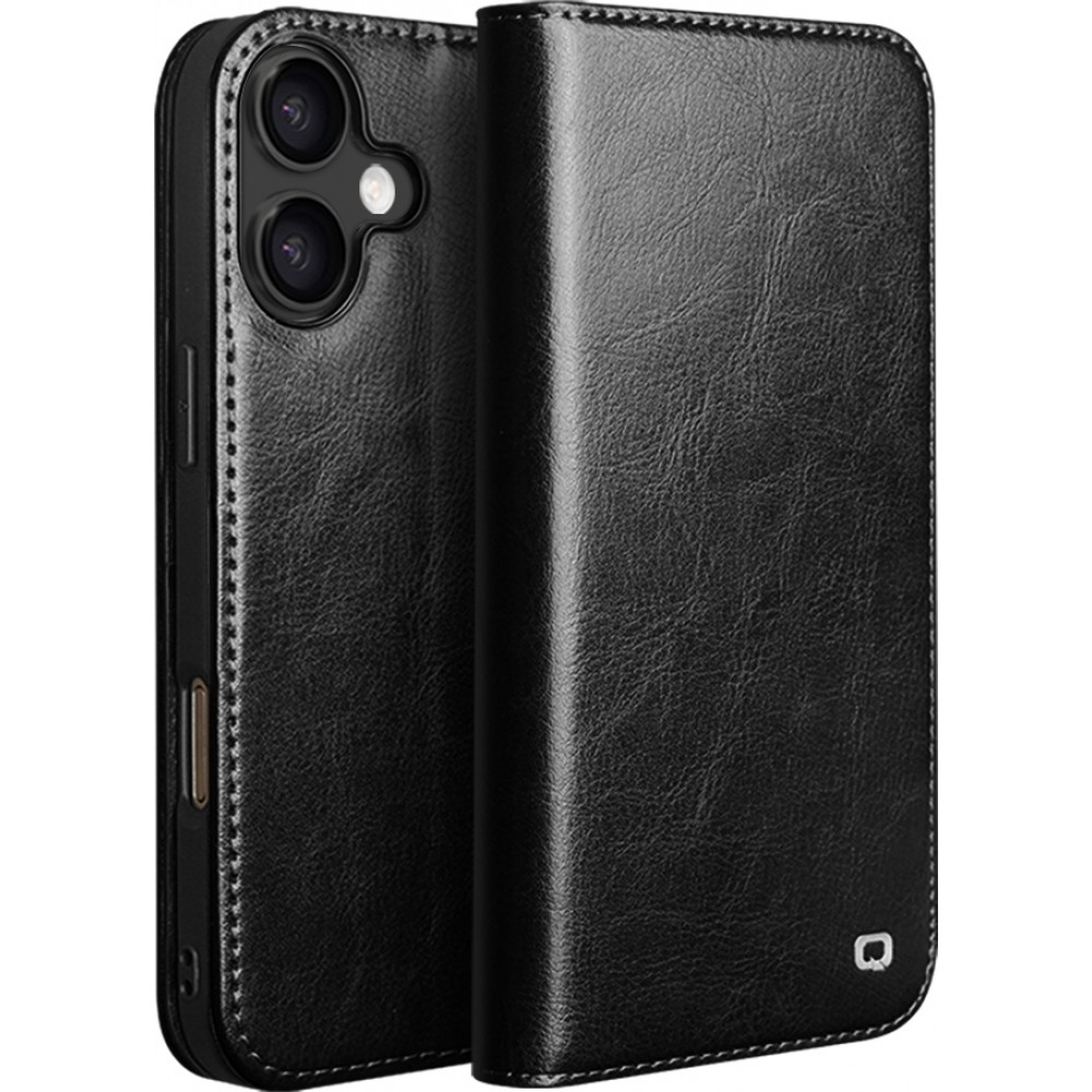 iPhone 17 Case Hülle - Qialino Flip Classic Wallet Echtleder - Schwarz