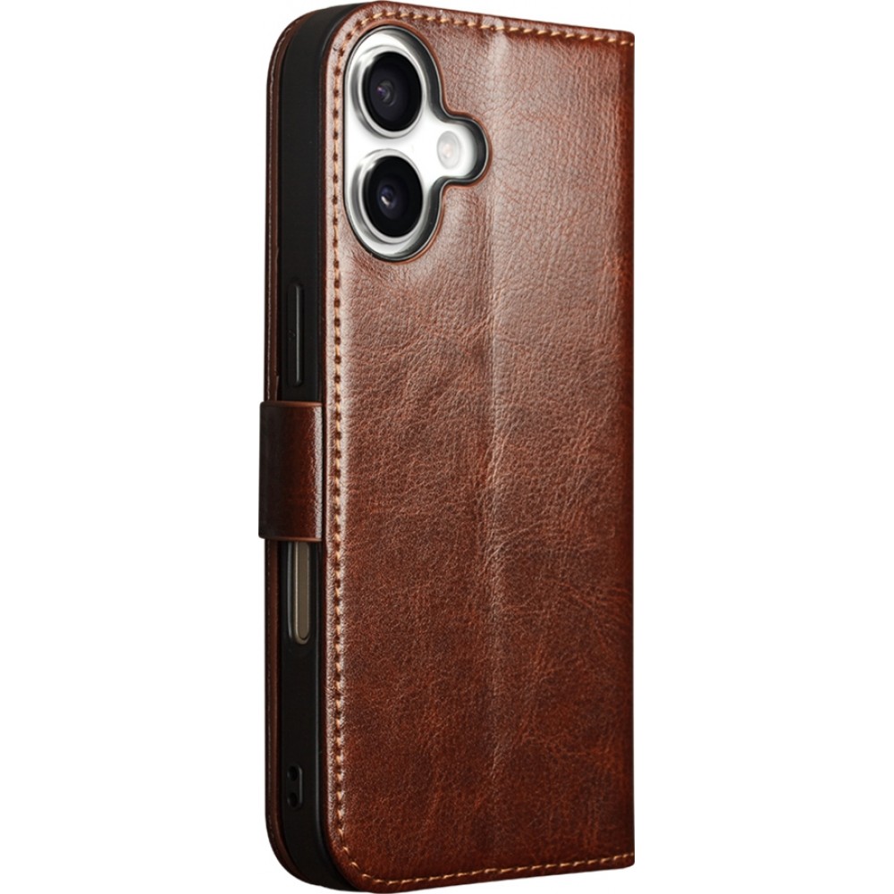 iPhone 17 Case Hülle - Flip Qialino Echtleder mit magnetischem Verschluss - Braun