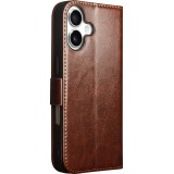 iPhone 17 Case Hülle - Flip Qialino Echtleder mit magnetischem Verschluss - Braun