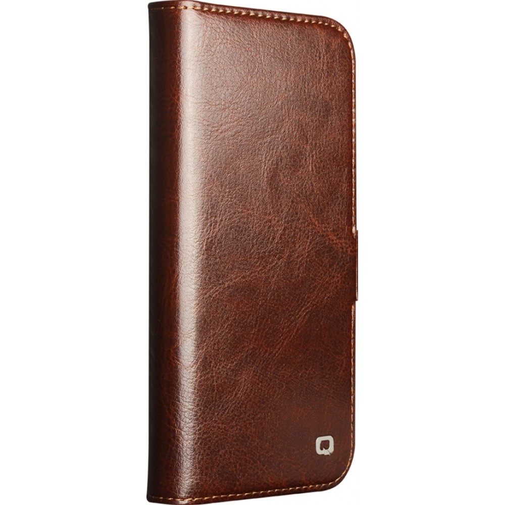 iPhone 17 Case Hülle - Flip Qialino Echtleder mit magnetischem Verschluss - Braun