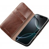 iPhone 17 Case Hülle - Flip Qialino Echtleder mit magnetischem Verschluss - Braun