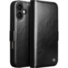 iPhone 17 Case Hülle - Flip Qialino Echtleder mit magnetischem Verschluss - Schwarz