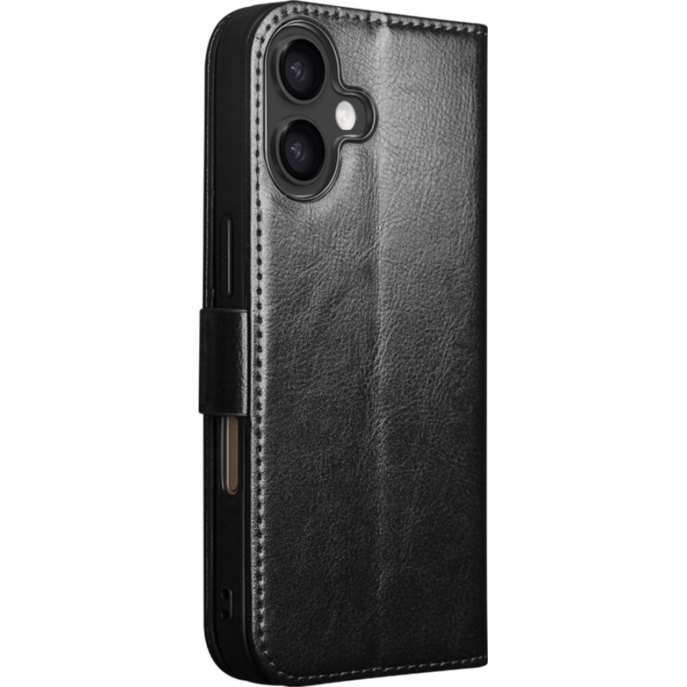 iPhone 17 Case Hülle - Flip Qialino Echtleder mit magnetischem Verschluss - Schwarz