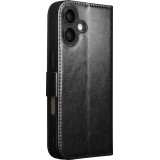 iPhone 17 Case Hülle - Flip Qialino Echtleder mit magnetischem Verschluss - Schwarz