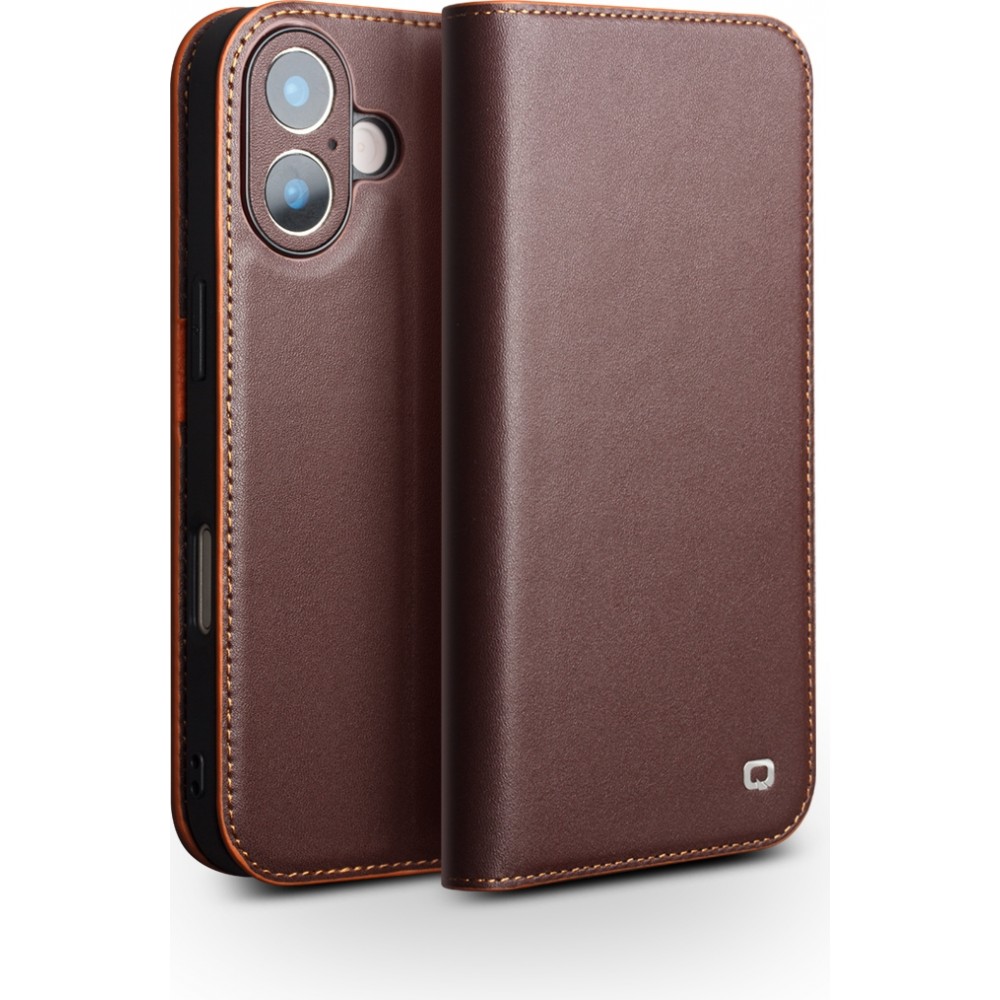 iPhone 17 Case Hülle - Qialino Flip Matt Wallet Echtleder - Braun