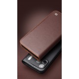 iPhone 17 Case Hülle - Qialino Flip Matt Wallet Echtleder - Braun