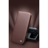 iPhone 17 Case Hülle - Qialino Flip Matt Wallet Echtleder - Schwarz