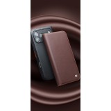 iPhone 17 Case Hülle - Qialino Flip Matt Wallet Echtleder - Schwarz