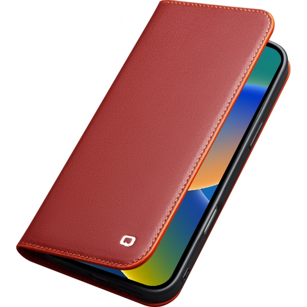 iPhone 17 Case Hülle - Qialino Flip Matt Wallet Echtleder - Rot