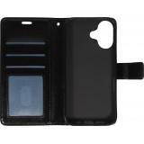 iPhone 17 Case Hülle - Premium Flip Leder Tasche - Schwarz