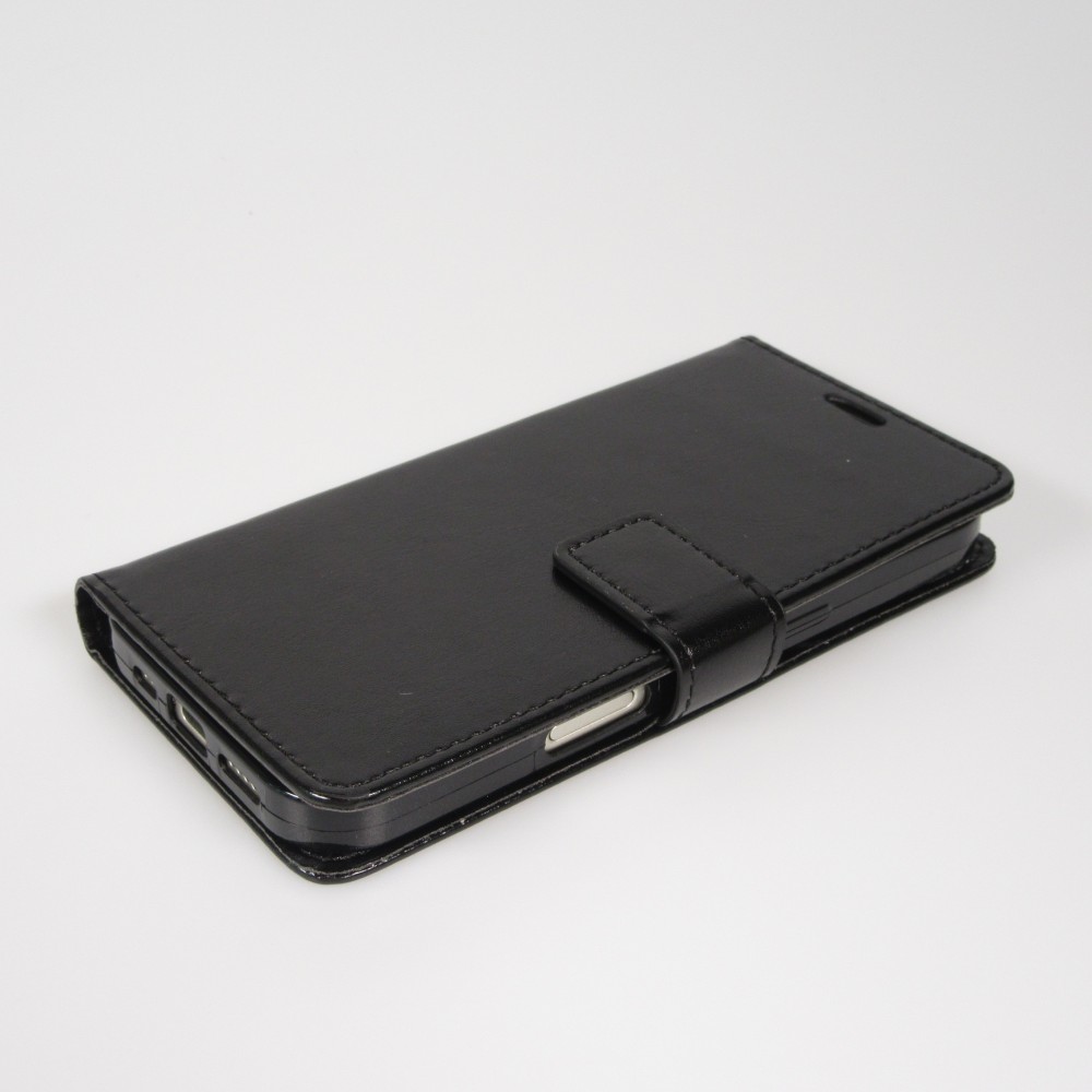 iPhone 17 Case Hülle - Premium Flip Leder Tasche - Schwarz