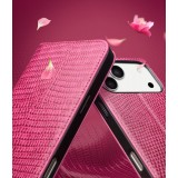 iPhone 17 Pro Case Hülle - Qialino Croco Flip Echtleder - Rosa
