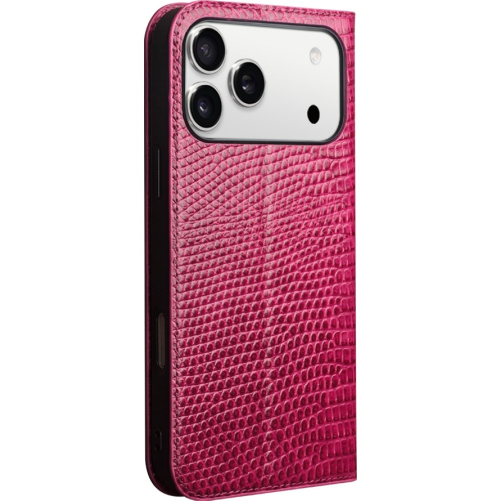 iPhone 17 Pro Case Hülle - Qialino Croco Flip Echtleder - Rosa