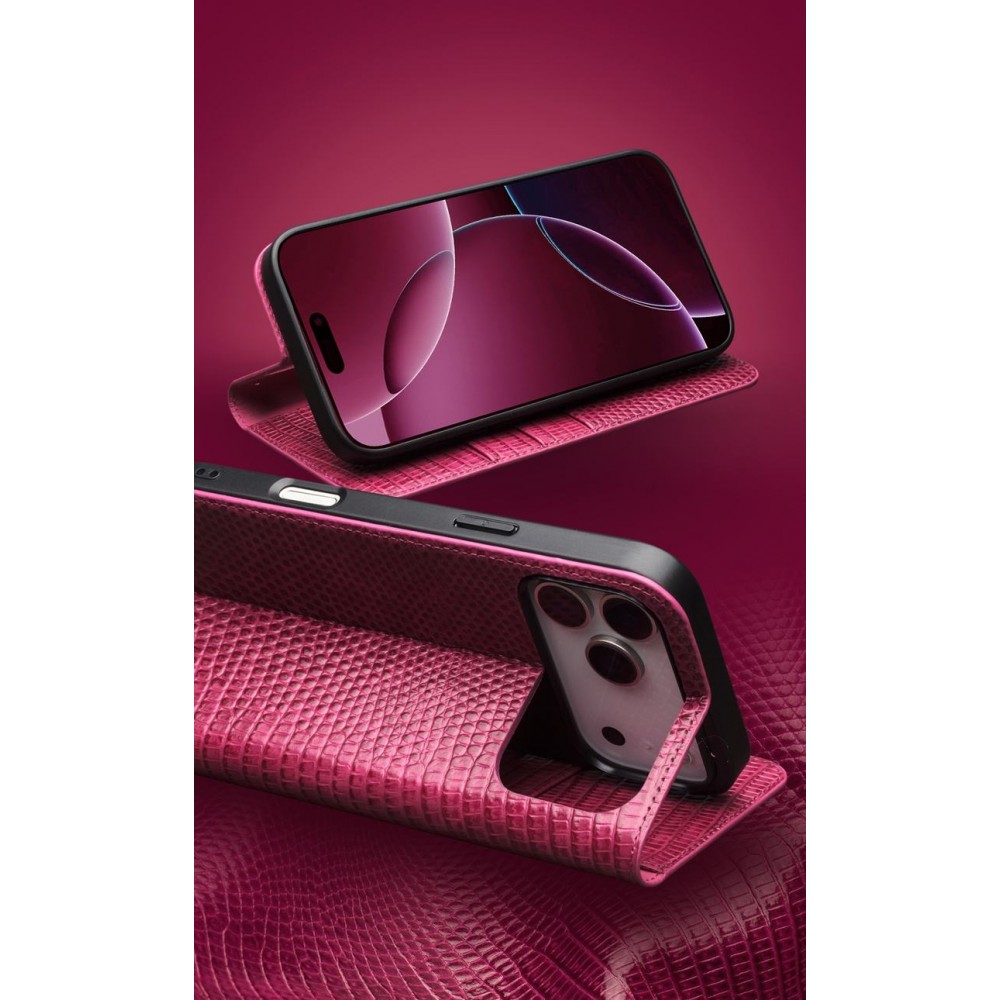 iPhone 17 Pro Case Hülle - Qialino Croco Flip Echtleder - Rosa