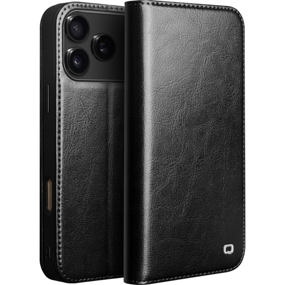 iPhone 17 Pro Max Case Hülle - Qialino Flip Classic Wallet Echtleder - Schwarz