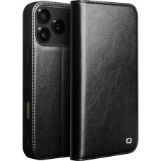 iPhone 17 Pro Max Case Hülle - Qialino Flip Classic Wallet Echtleder - Schwarz