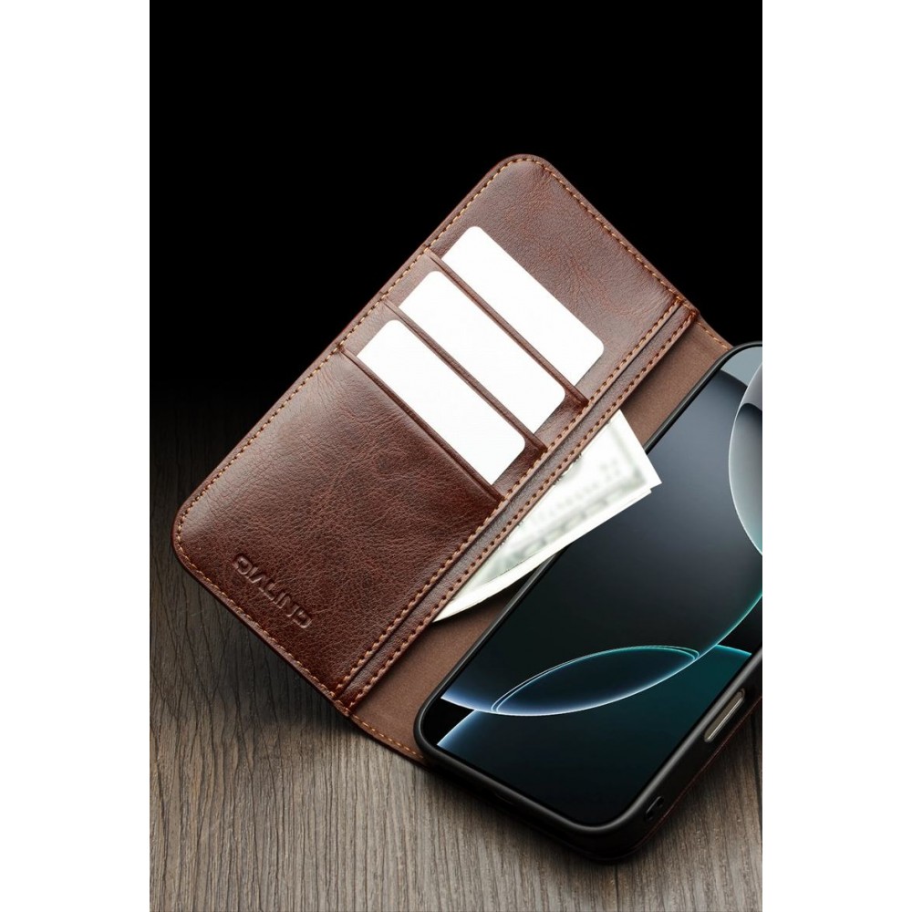 iPhone 17 Pro Max Case Hülle - Qialino Flip Classic Wallet Echtleder - Schwarz