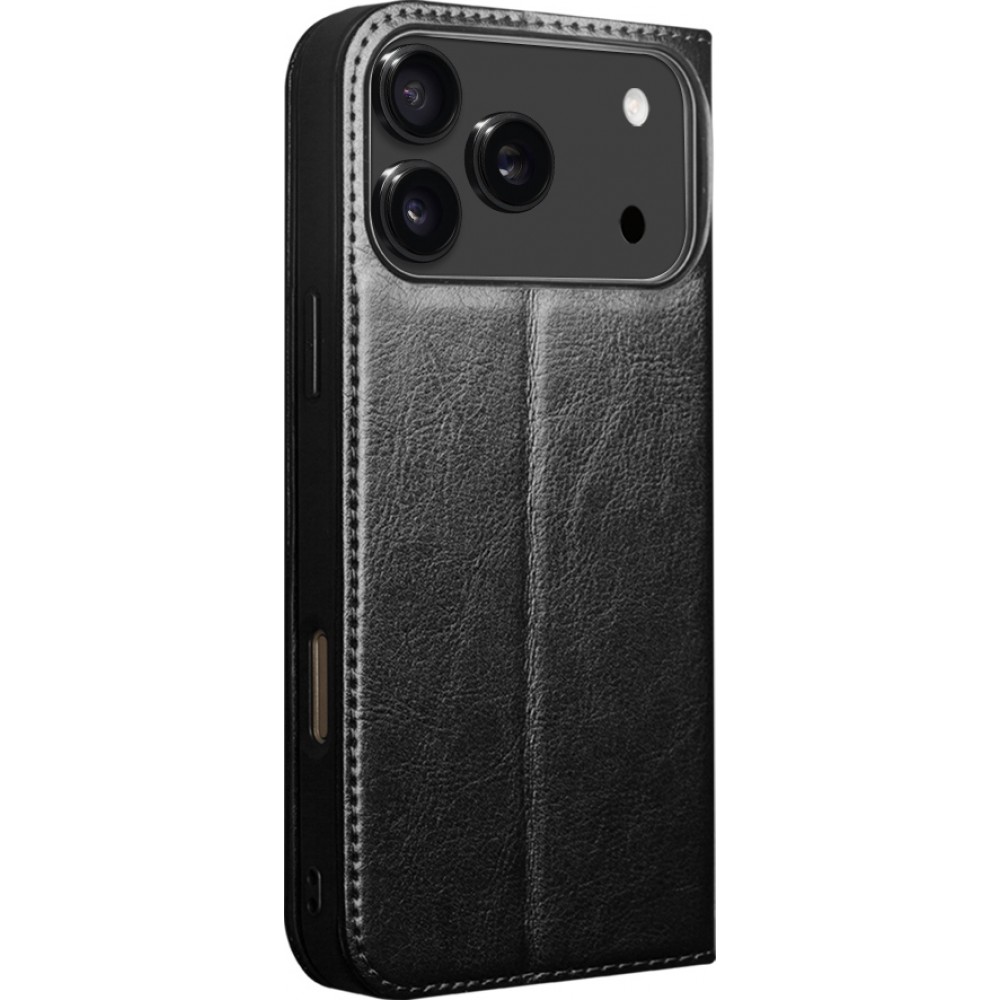 iPhone 17 Pro Max Case Hülle - Qialino Flip Classic Wallet Echtleder - Schwarz