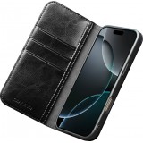 iPhone 17 Pro Max Case Hülle - Qialino Flip Classic Wallet Echtleder - Schwarz