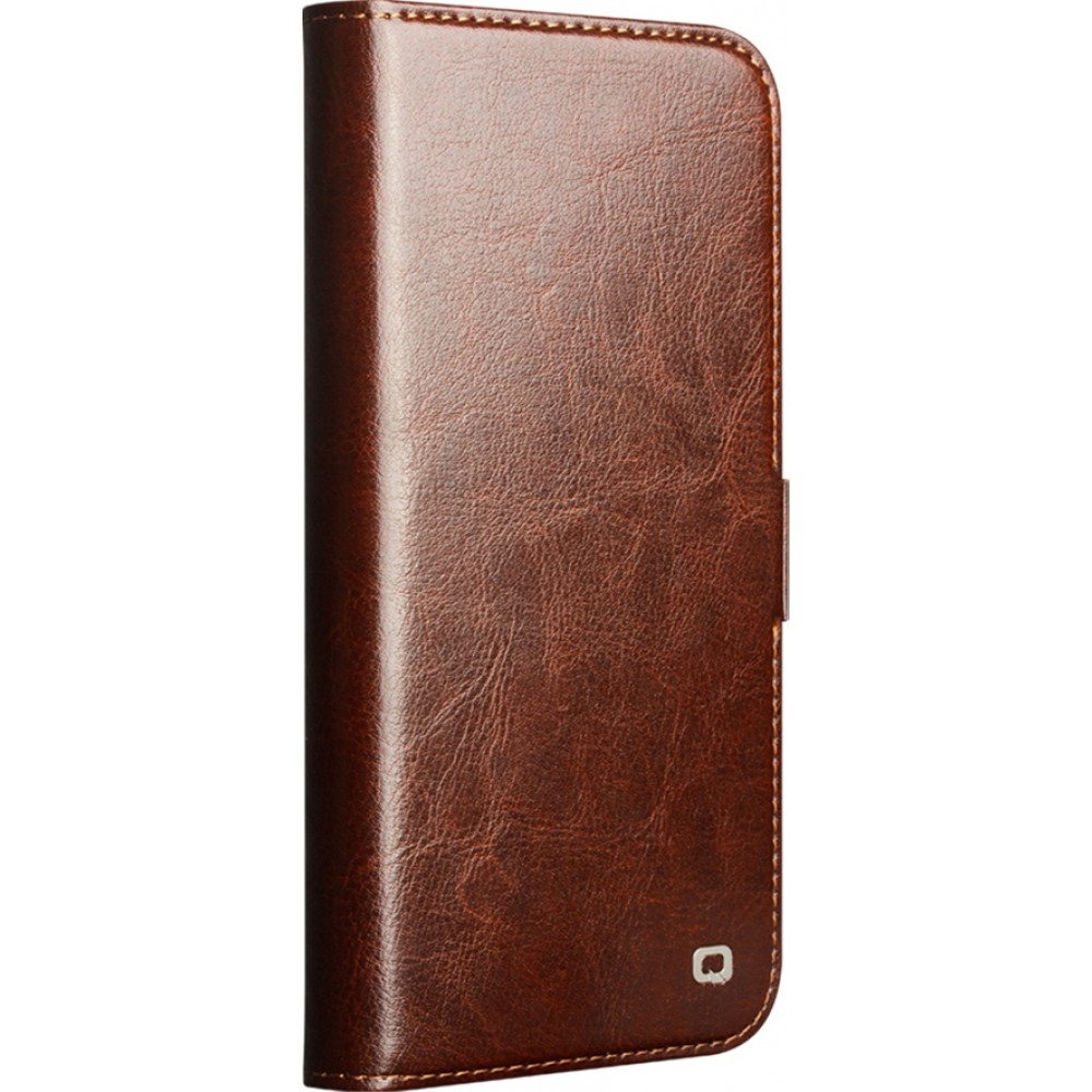iPhone 17 Pro Case Hülle - Flip Qialino Echtleder mit magnetischem Verschluss - Braun