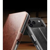 iPhone 17 Pro Case Hülle - Flip Qialino Echtleder mit magnetischem Verschluss - Schwarz