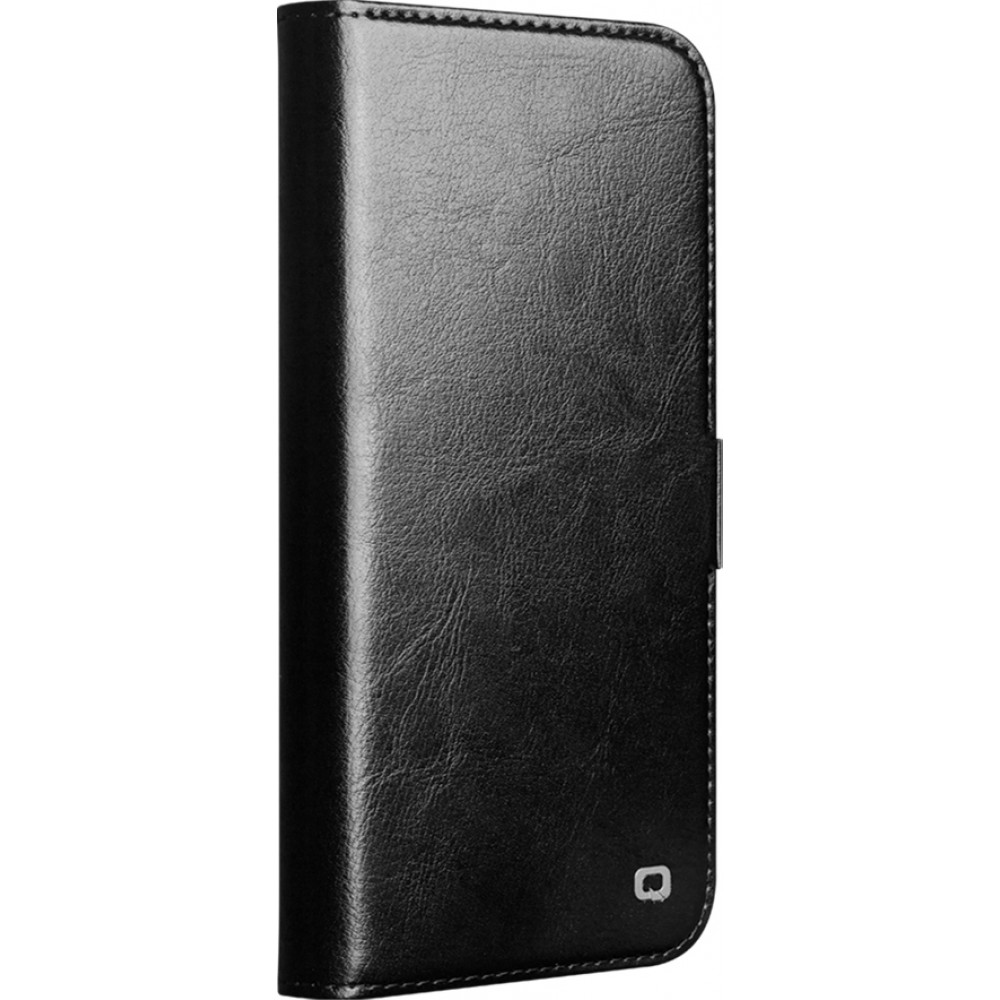 iPhone 17 Pro Case Hülle - Flip Qialino Echtleder mit magnetischem Verschluss - Schwarz