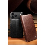 iPhone 17 Pro Case Hülle - Flip Qialino Echtleder mit magnetischem Verschluss - Schwarz