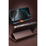 iPhone 17 Pro Case Hülle - Qialino Flip Matt Wallet Echtleder - Braun