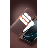 iPhone 17 Pro Case Hülle - Qialino Flip Matt Wallet Echtleder - Schwarz