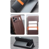 iPhone 17 Pro Case Hülle - Qialino Flip Matt Wallet Echtleder - Schwarz