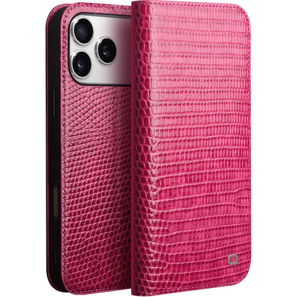 iPhone 17 Pro Max Case Hülle - Qialino Croco Flip Echtleder - Rosa