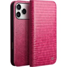 iPhone 17 Pro Max Case Hülle - Qialino Croco Flip Echtleder - Rosa