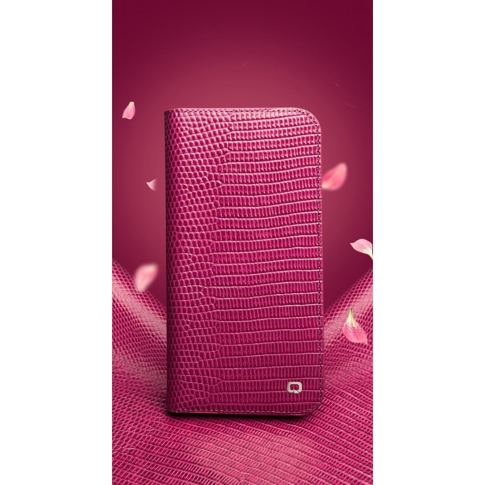 iPhone 17 Pro Max Case Hülle - Qialino Croco Flip Echtleder - Rosa