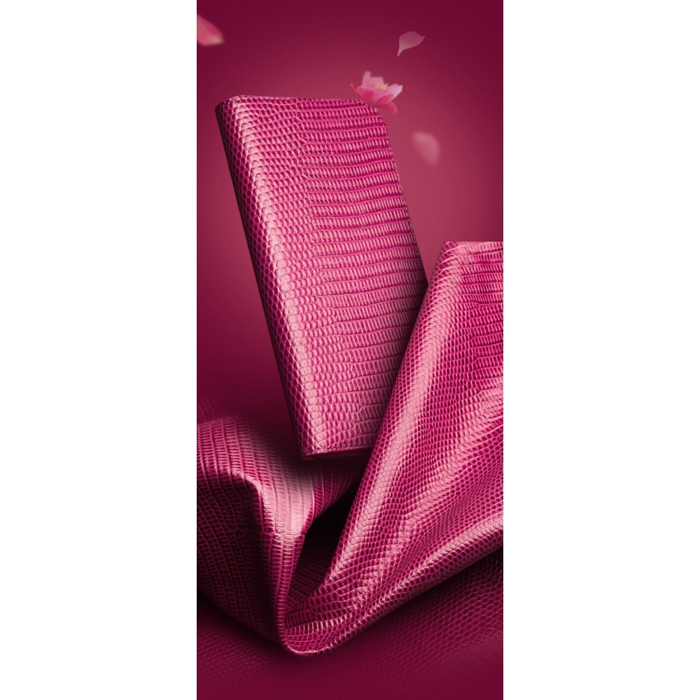 iPhone 17 Pro Max Case Hülle - Qialino Croco Flip Echtleder - Rosa
