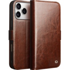 iPhone 17 Pro Max Case Hülle - Flip Qialino Echtleder mit magnetischem Verschluss - Braun