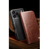 iPhone 17 Pro Max Case Hülle - Flip Qialino Echtleder mit magnetischem Verschluss - Braun