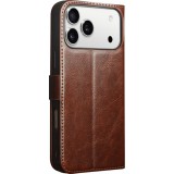 iPhone 17 Pro Max Case Hülle - Flip Qialino Echtleder mit magnetischem Verschluss - Braun