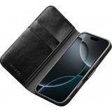 iPhone 17 Pro Max Case Hülle - Flip Qialino Echtleder mit magnetischem Verschluss - Schwarz