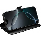 iPhone 17 Pro Max Case Hülle - Flip Qialino Echtleder mit magnetischem Verschluss - Schwarz
