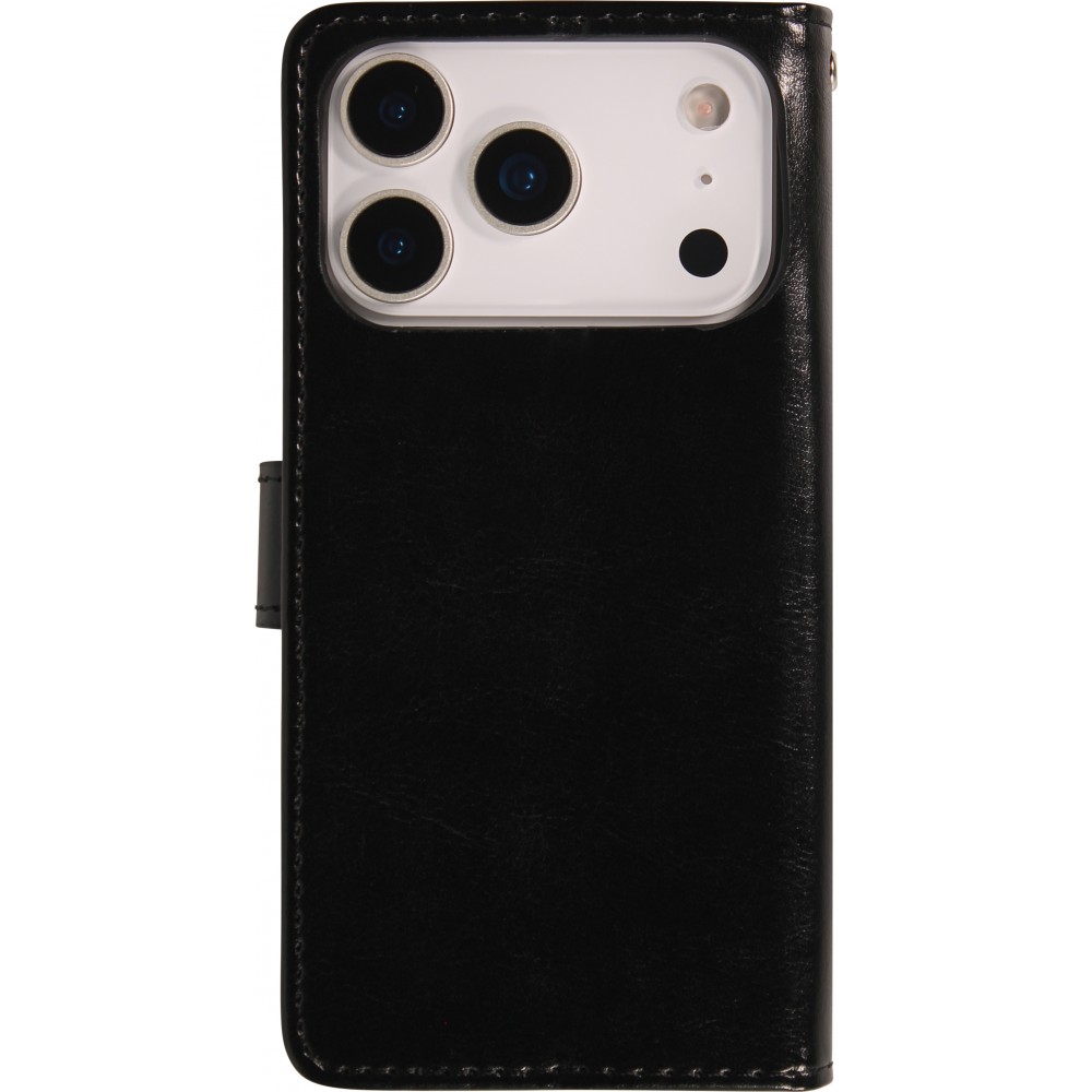 Fourre iPhone 17 Pro Max - Premium Flip cuir lisse porte-cartes - Noir