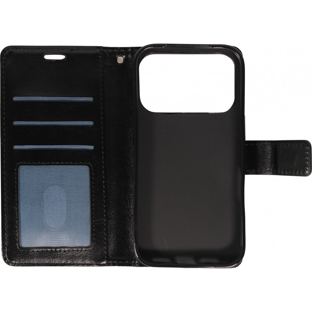 Fourre iPhone 17 Pro Max - Premium Flip cuir lisse porte-cartes - Noir
