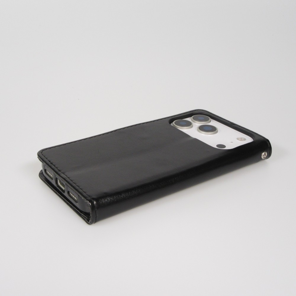 Fourre iPhone 17 Pro Max - Premium Flip cuir lisse porte-cartes - Noir
