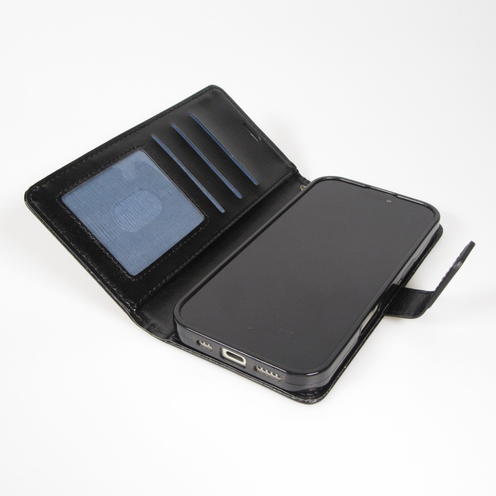 Fourre iPhone 17 Pro Max - Premium Flip cuir lisse porte-cartes - Noir
